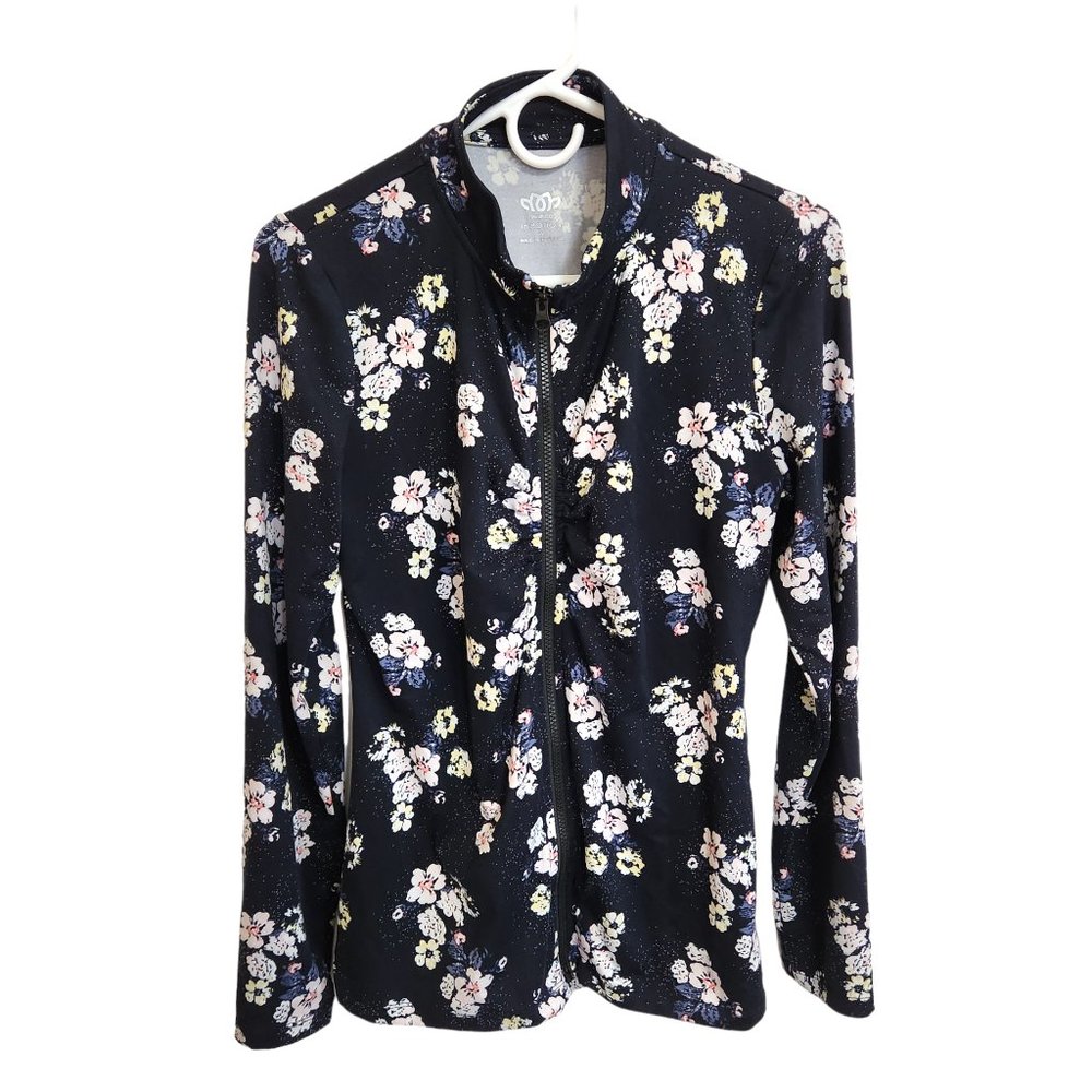Maurices In Motion Black w/White Floral Print Unique Fitted Jacket Size M
